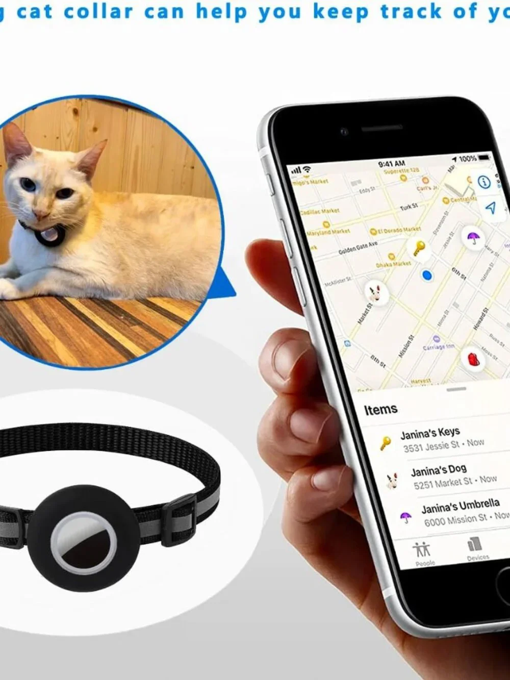 Breakaway AirTag Cat Collar with Reflective Strip – Lightweight Adjustable Kitte